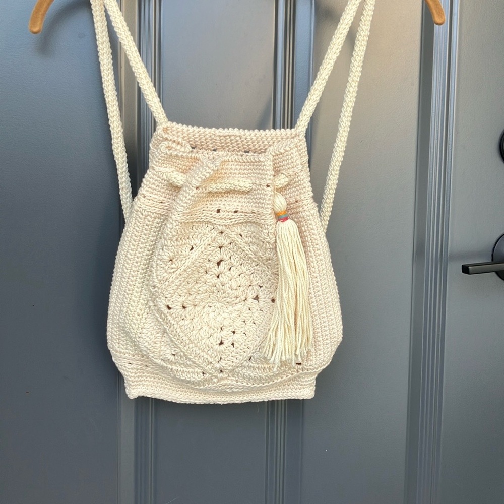 NWT Elegant Cream Crochet Backpack and matching  pouch